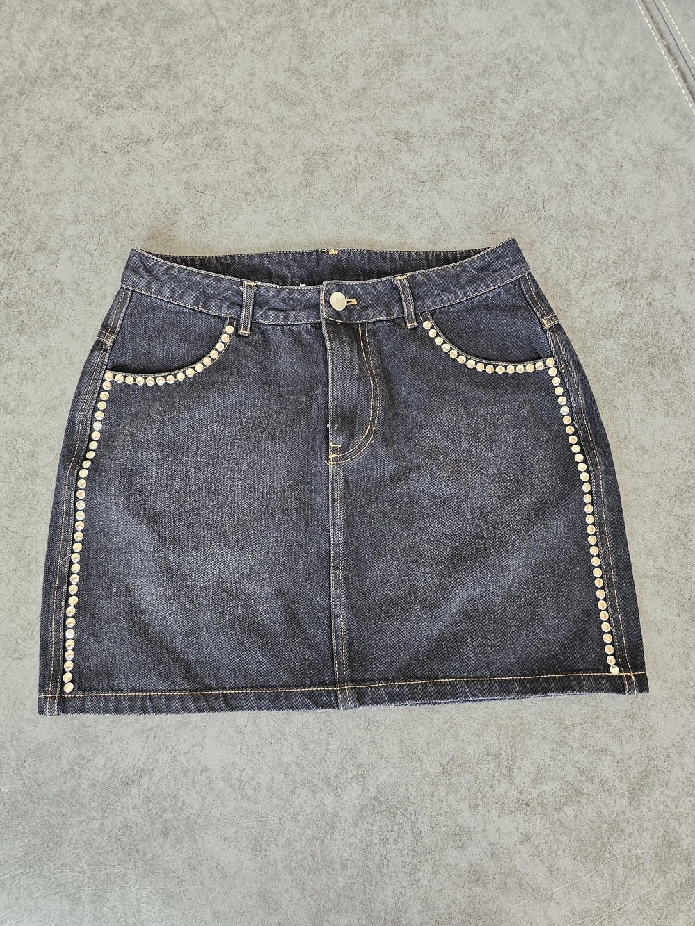 Dark Blue Denim Mini Skirt with Stud Detail Medium